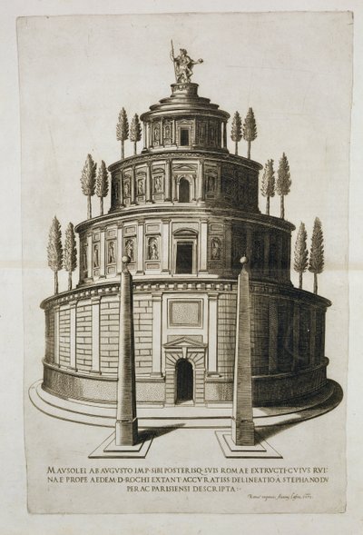 Het Mausoleum van Augustus en zijn familie in Rome, gegraveerd door Antoine Lafrery, 1575 door Etienne Duperac